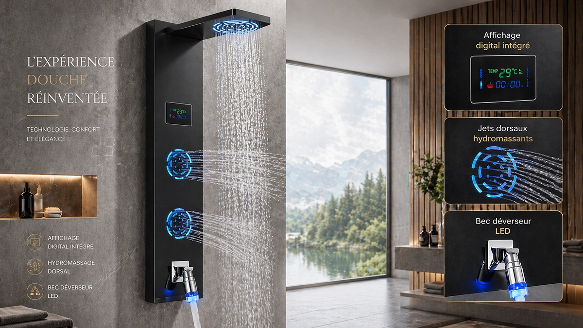 Panneau de douche hydromassant LED Horus